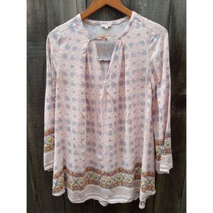 En Creme Multicolored Floral‎ Long Sleeve Boho Mini Dress S